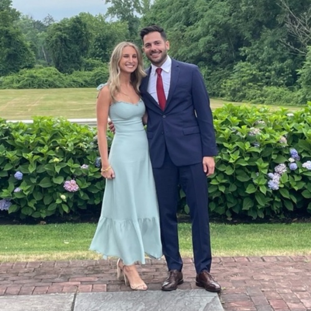 Reformation Nikita Sweetheart Corset Ruffle Tie Straps Tiered Midi Dress Celadon